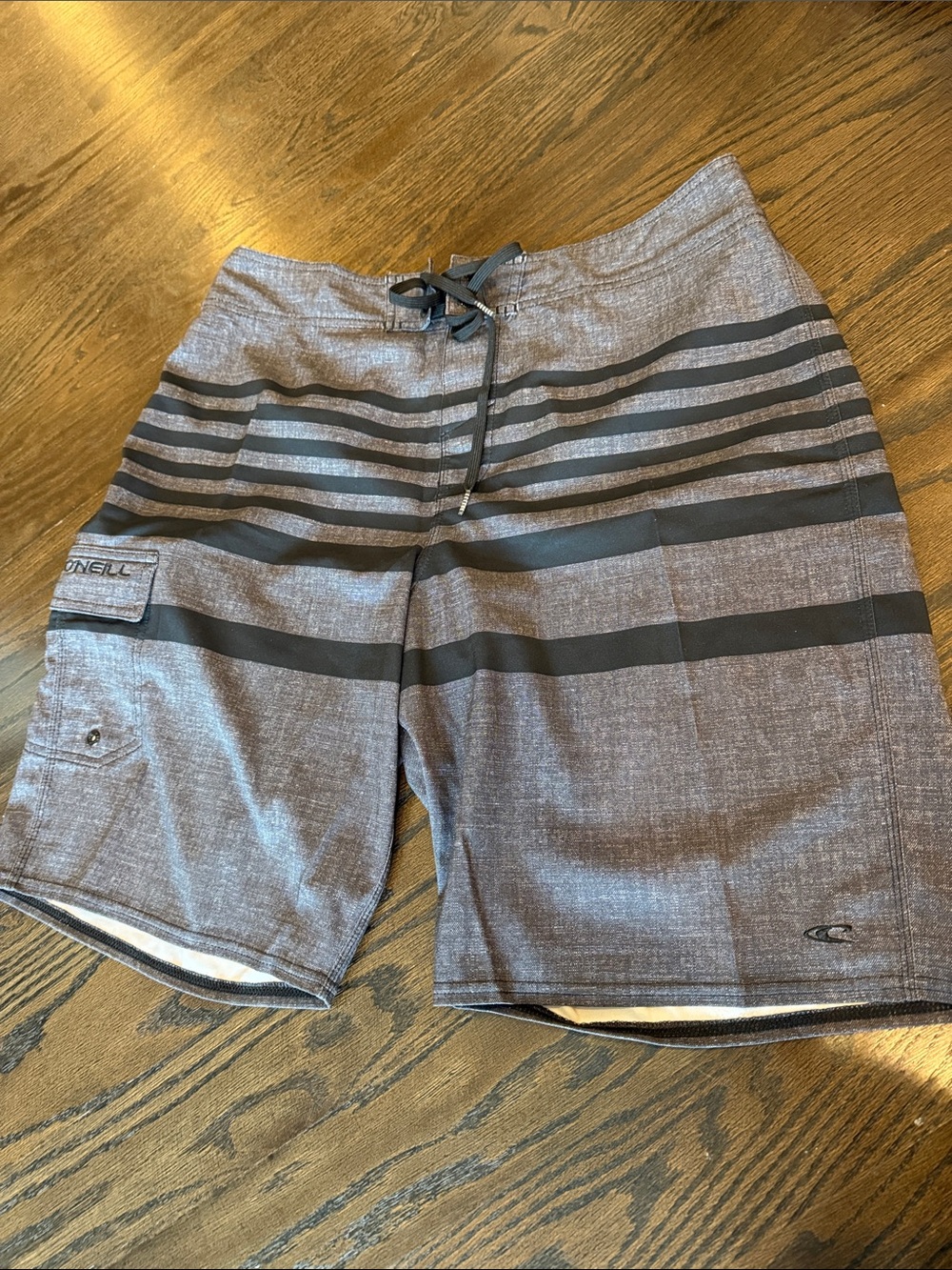 O'Neill Men's Gray and Black Striped Board Shorts